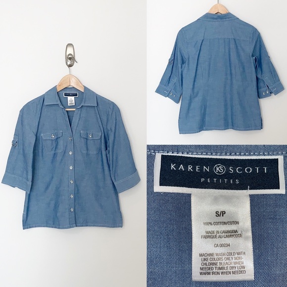 Karen Scott Tops - Karen Scott Petites Women's Blue Button Down - SM